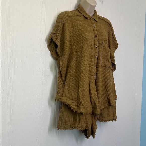 Free People - All Aboard Waffle Button Down Short Sleeve Short Romper Size Med - Picture 4 of 14